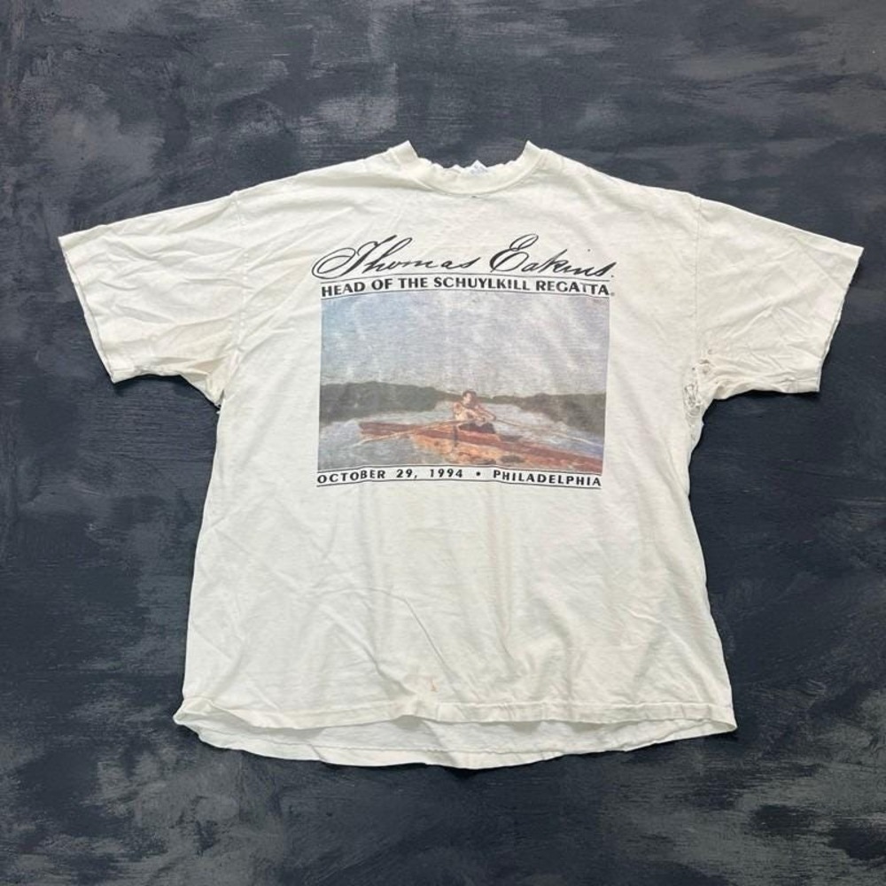 Vintage Thomas Eakins‎ Shirt Men's XL White 1990s Schuylkill Regatta Distressed